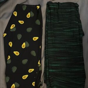 Avocado Print and green and black striped one size  Leggings